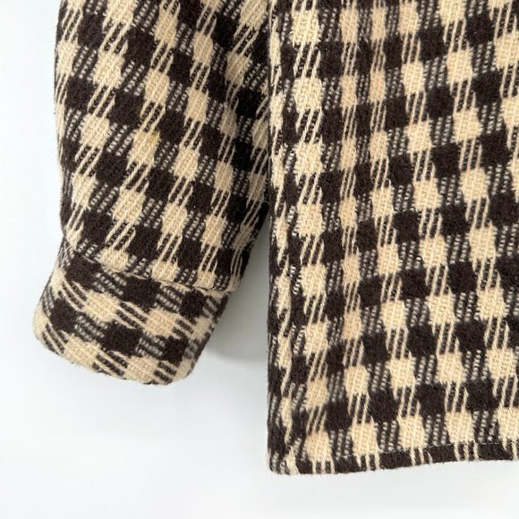 Princess Polly Harry Brown Beige Check Plaid Poly Wool Jacket S/M - Picture 5 of 9